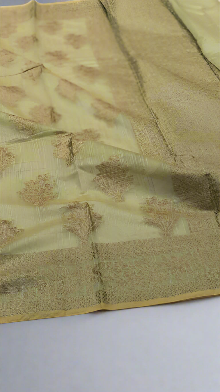 Product Code: VLS 424 Banarasi Linen Silk Saree – Pista Parrot Green | Antique Zari Boota