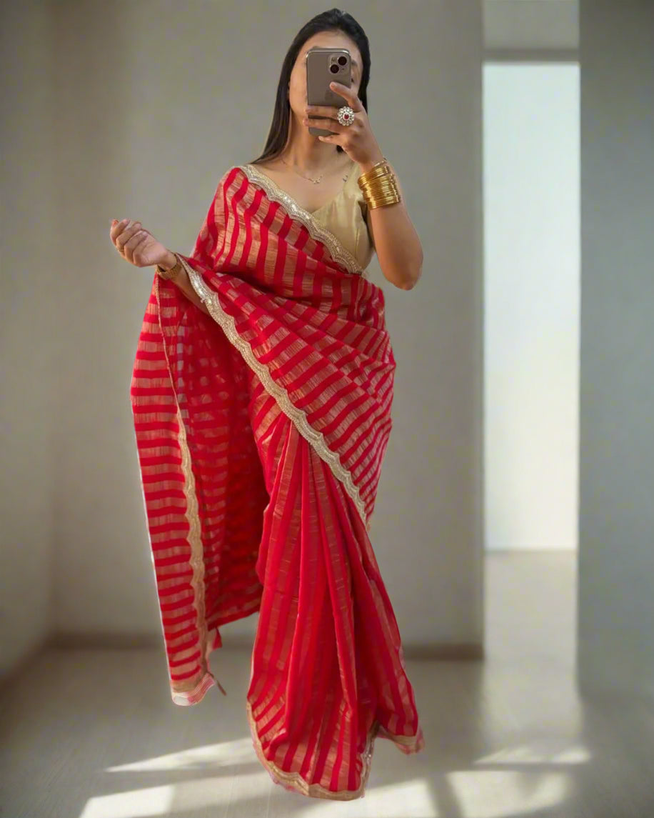 VLS 426 Tissue Organza Banarasi Designer Handloom Saree with Premium Lace Border
