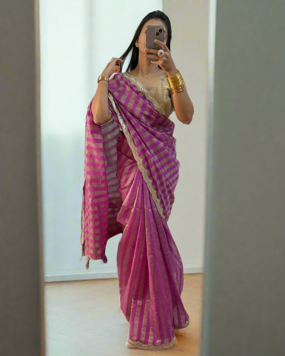 VLS 426 Tissue Organza Banarasi Designer Handloom Saree with Premium Lace Border