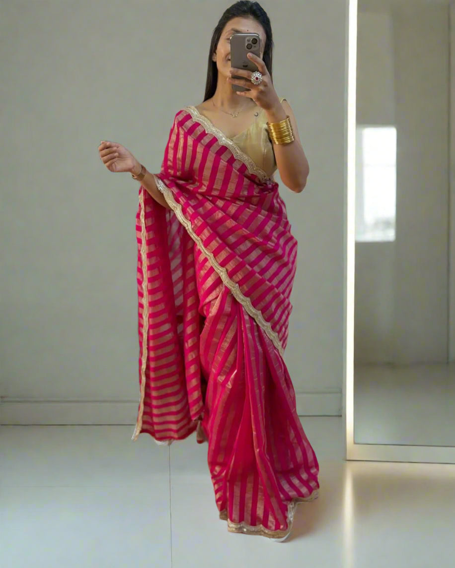 VLS 426 Tissue Organza Banarasi Designer Handloom Saree with Premium Lace Border