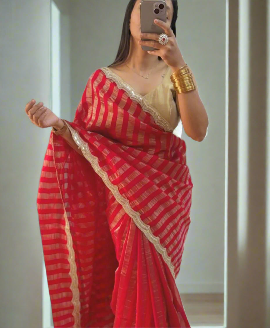 VLS 426 Tissue Organza Banarasi Designer Handloom Saree with Premium Lace Border