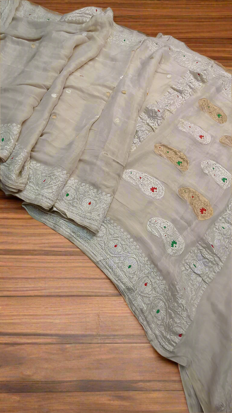 Pure Handloom Khaddi Georgette Kadhwa Saree with Golden, Silver & Copper Zari | VLS 432