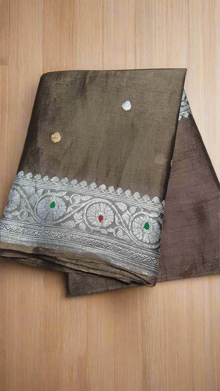 Pure Handloom Khaddi Georgette Kadhwa Saree – Off-White with Pink Pallu | VLS 434
