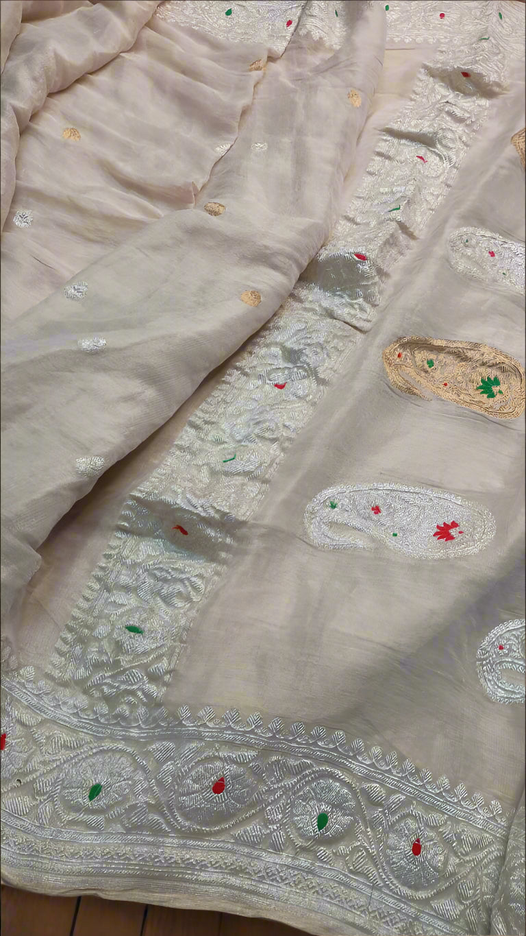Pure Handloom Khaddi Georgette Kadhwa Saree with Golden, Silver & Copper Zari | VLS 432