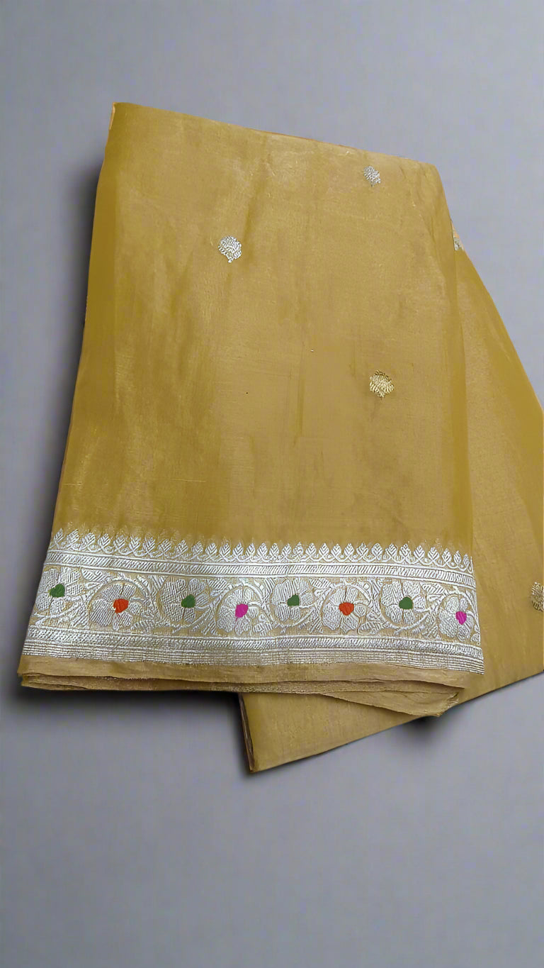 Pure Handloom Khaddi Georgette Kadhwa Saree โ Golden Yellow | VLS 435