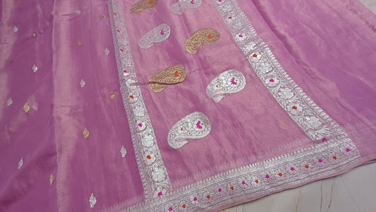 Pure Handloom Khaddi Georgette Kadhwa Saree – Off-White with Pink Pallu | VLS 433
