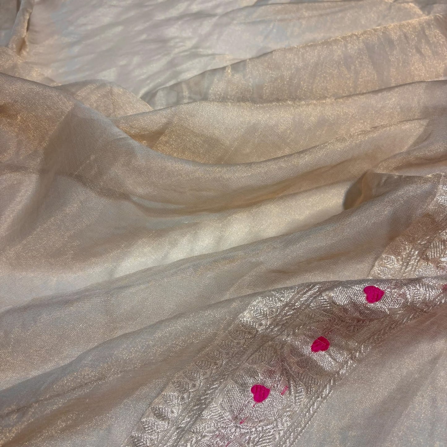 Pure Handloom Khaddi Georgette Kadhwa Saree with Golden, Silver & Copper Zari | VLS 432