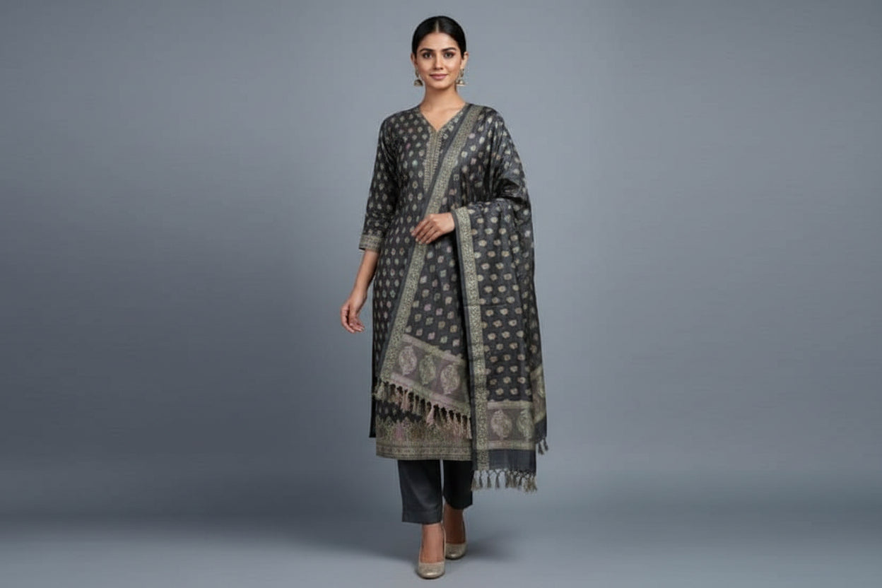 Banarasi 3-Piece Handloom Cotton Silk Dress Material – VLS 439