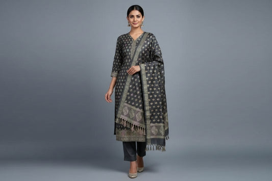 Banarasi 3-Piece Handloom Cotton Silk Dress Material – VLS 439
