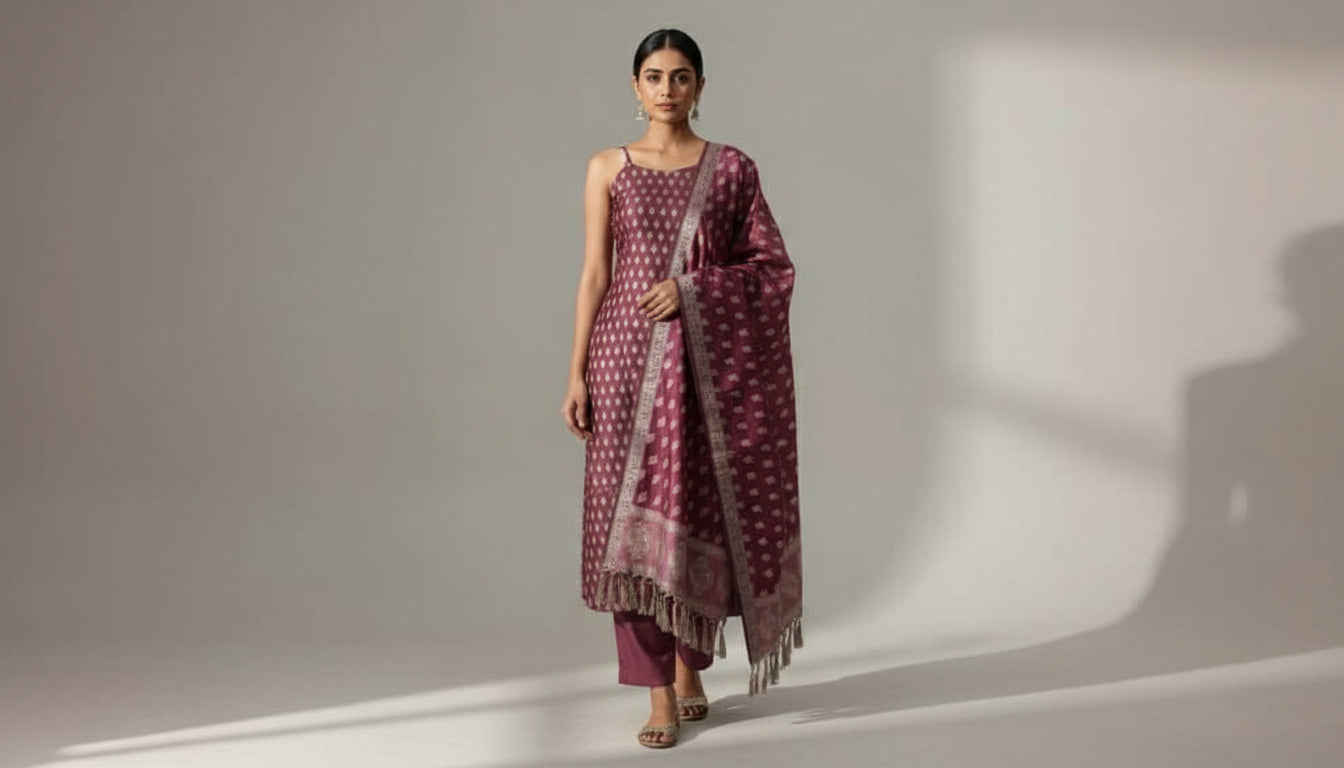 Banarasi 3-Piece Handloom Cotton Silk Dress Material – VLS 439