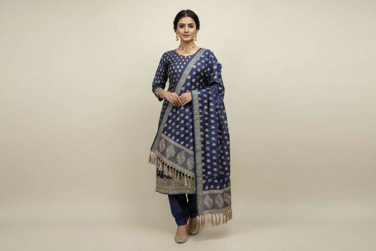 Banarasi 3-Piece Handloom Cotton Silk Dress Material – VLS 439