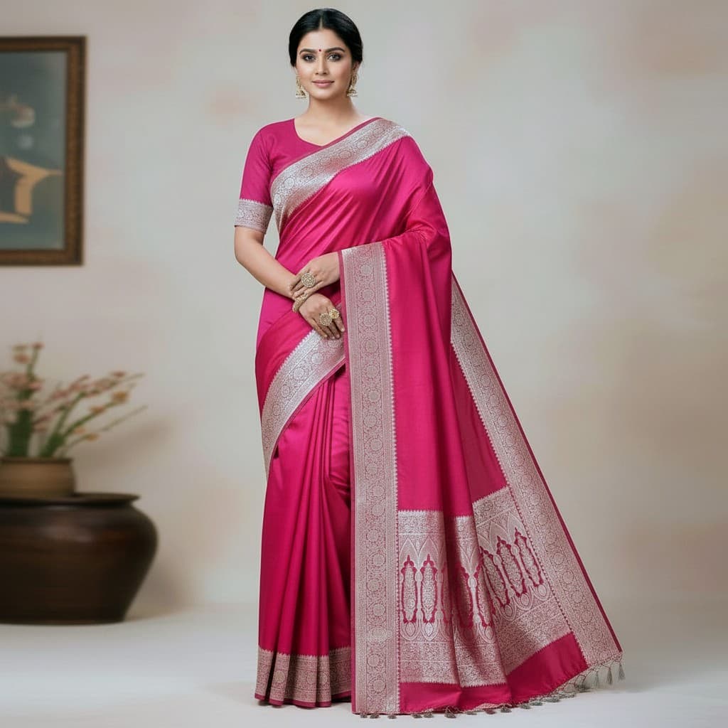 π Exclusive Rani Pink Double Katan Silk Saree π Code: VLS-445 | Exclusive on ZARIPALLU