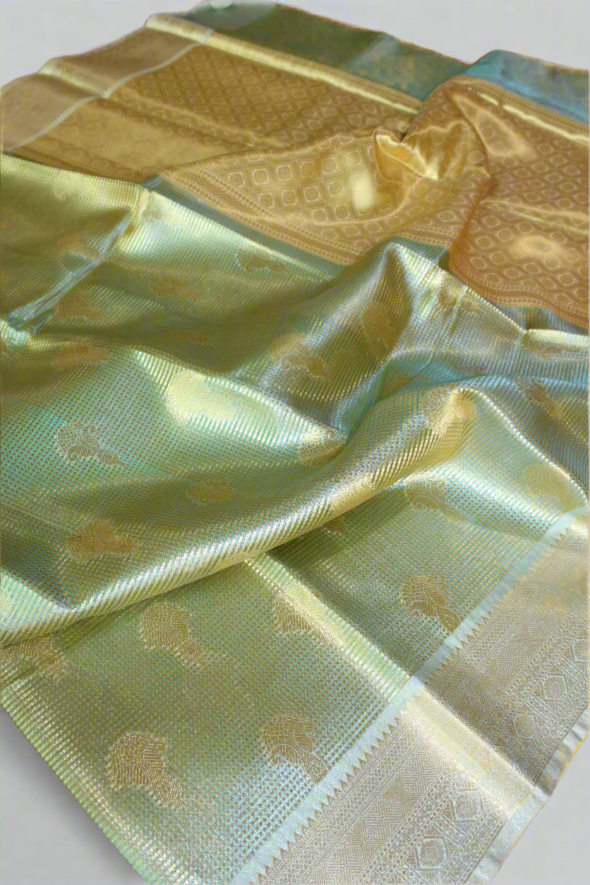VLS 406 Banarasi Glass Tissue Saree with Contrast Alfi Border & Designer Blouse Piece β Introductory Offer