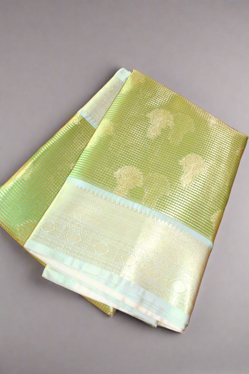 VLS 406 Banarasi Glass Tissue Saree with Contrast Alfi Border & Designer Blouse Piece β Introductory Offer