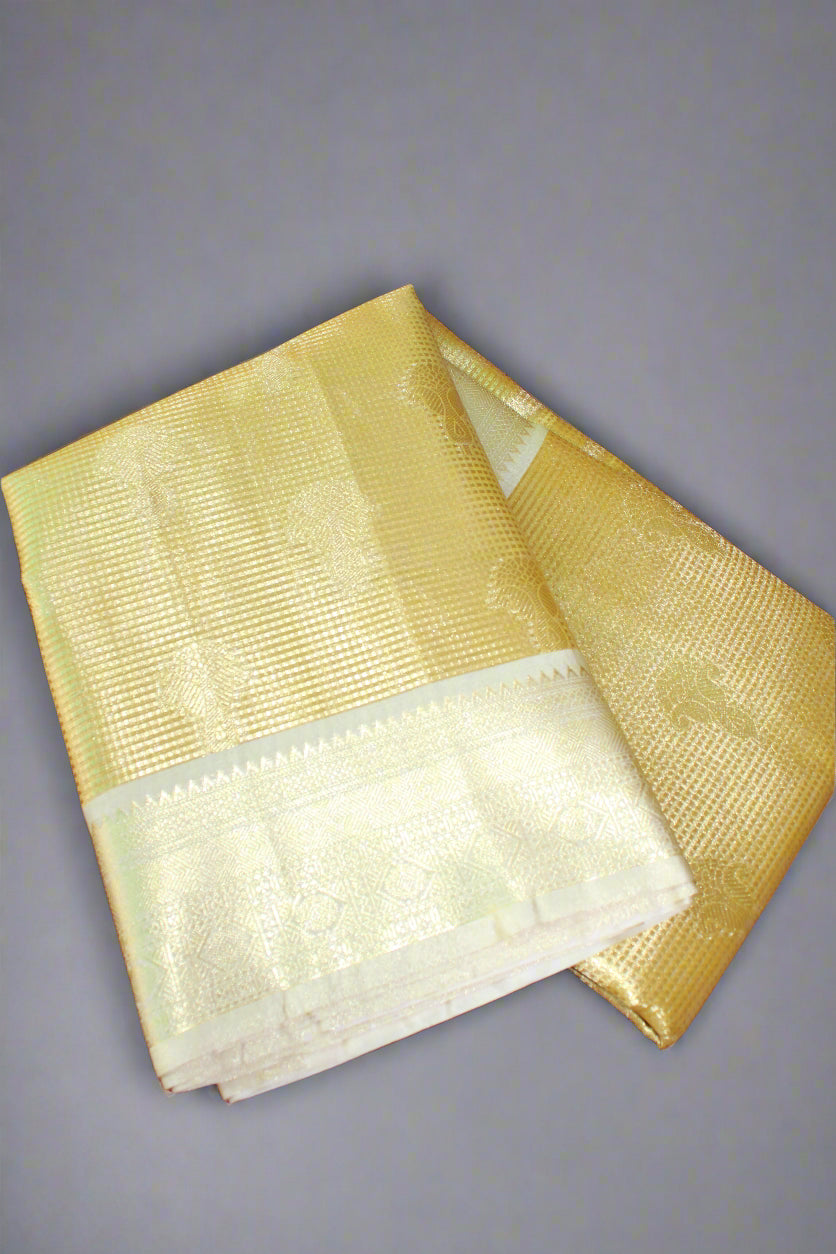 VLS 406 Banarasi Glass Tissue Saree with Contrast Alfi Border & Designer Blouse Piece β Introductory Offer