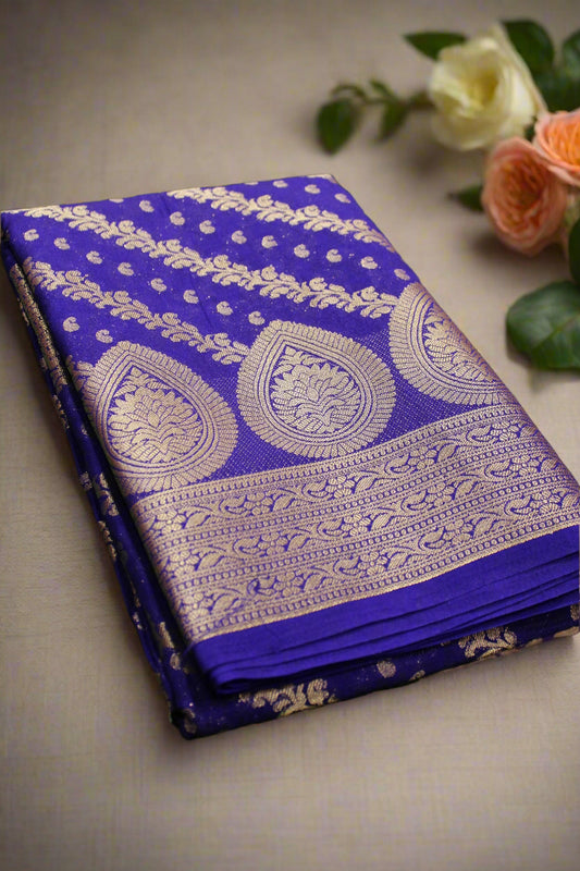 Banarasi Handloom Georgette Silk Saree – Leheriya Design with Antique Zari Weave