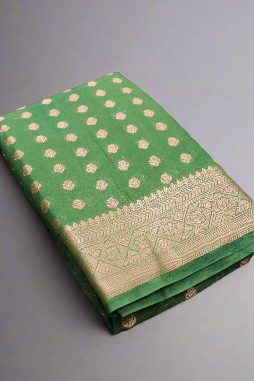 πΊ Banarasi Chiffon Booti Saree with Rich Brocade Blouse