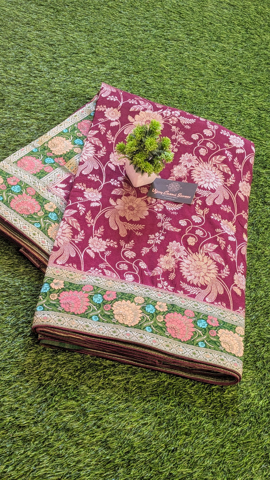 Exquisite Banarasi Georgette Saree with All-Over Floral Zaal and Contrast Meenakari Pallu