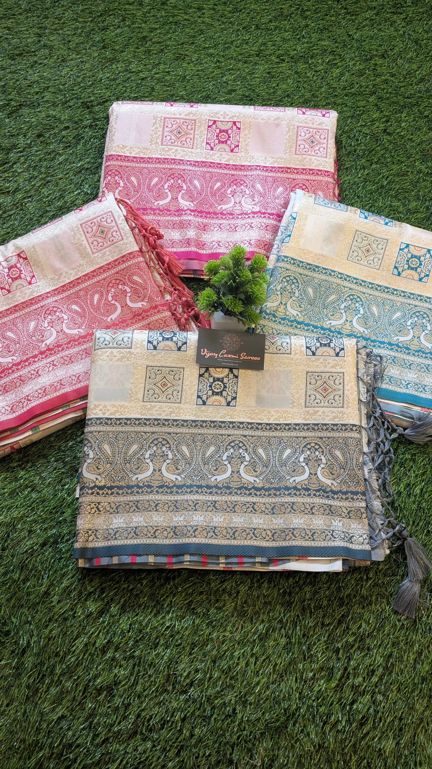 Banarasi Off-White Katan Silk Saree with Royal Ghatchola Design and Peacock Motifs