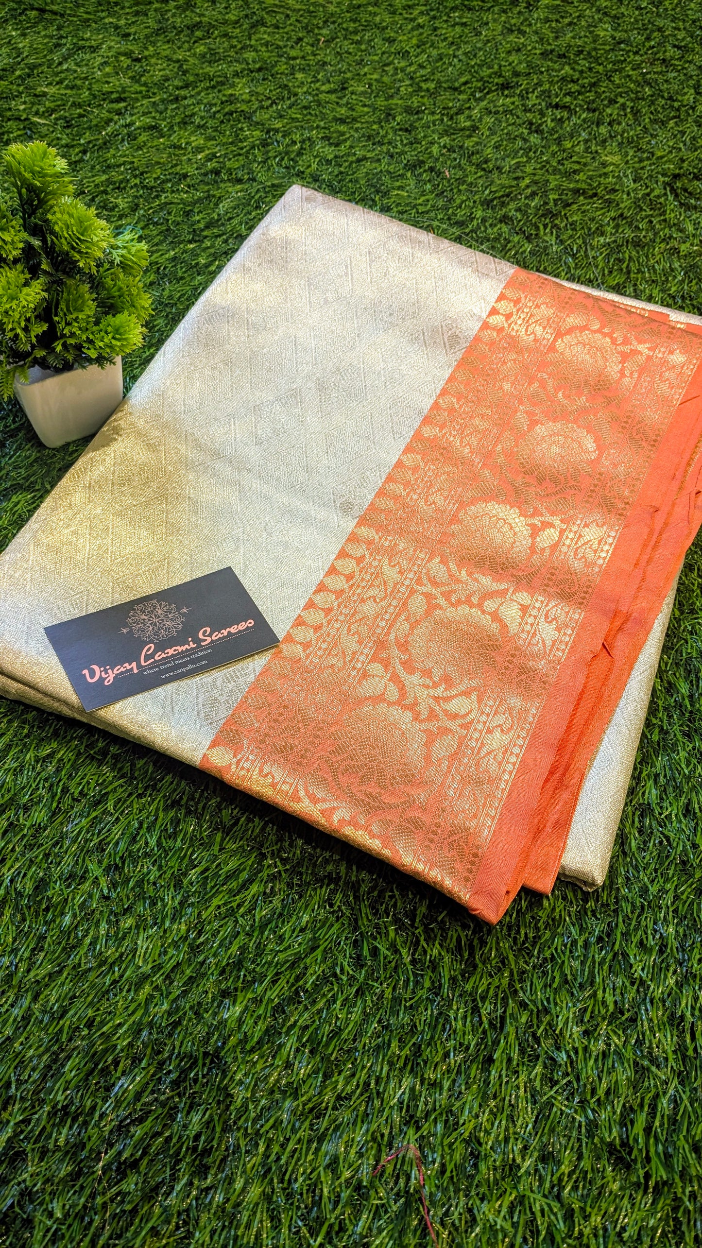 Banarasi Handloom Golden Tissue Silk Saree with contrast Border and pallu