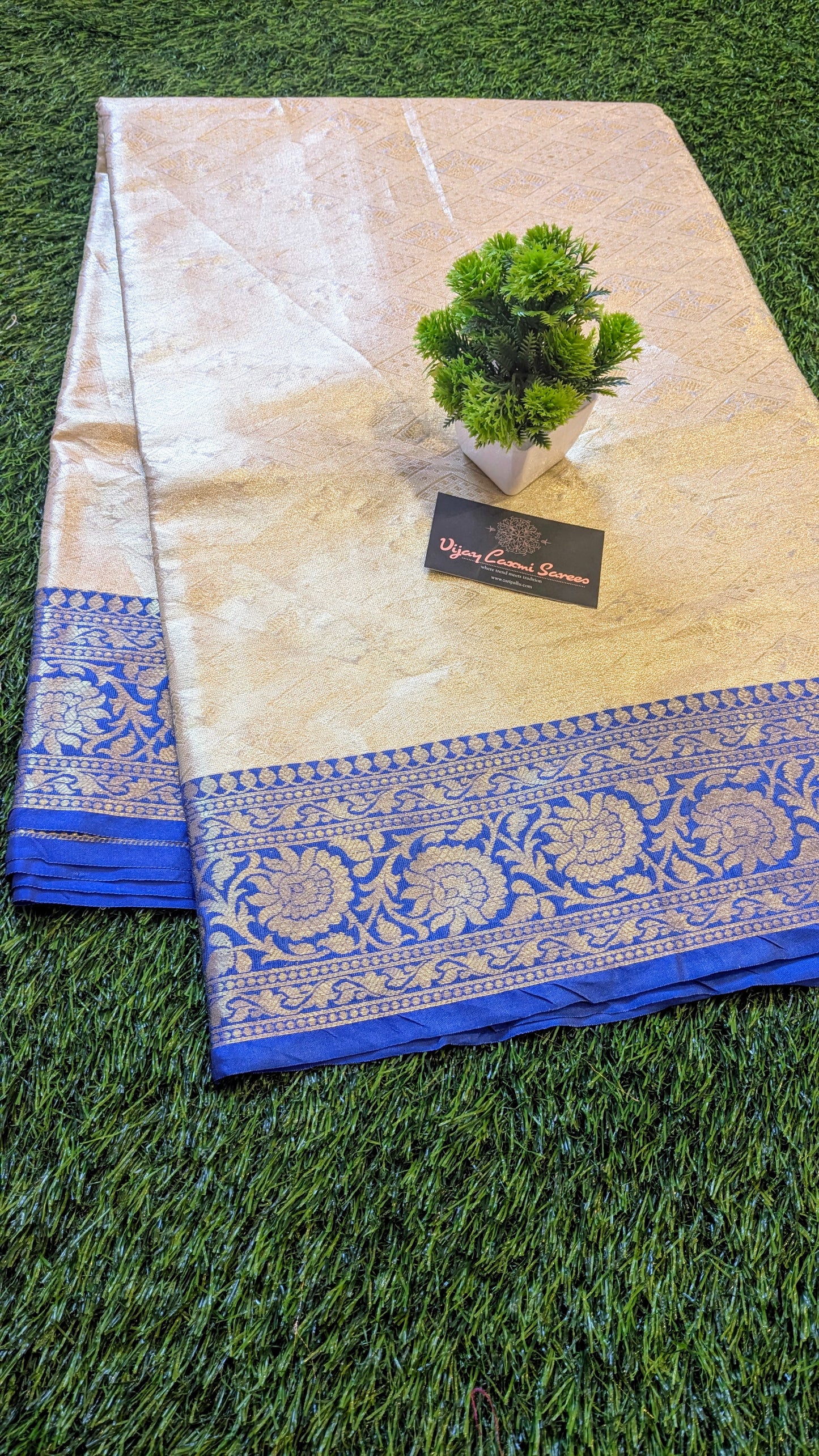 Banarasi Handloom Golden Tissue Silk Saree with contrast Border and pallu