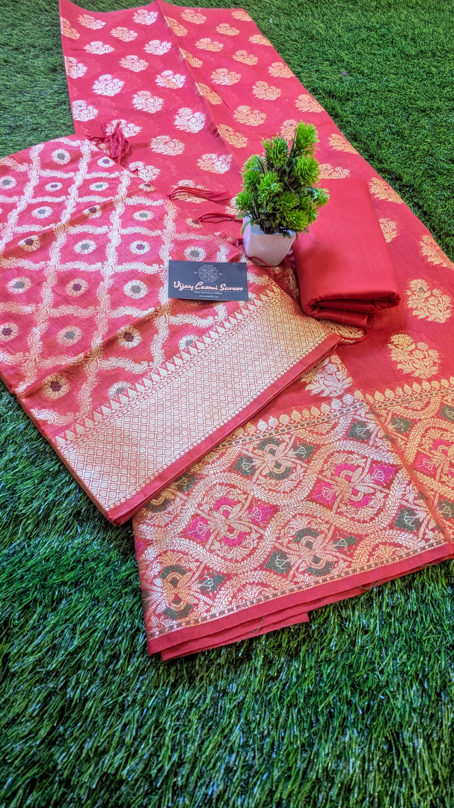 Exclusive Banarasi 3-Piece Dress Material – Now in Red