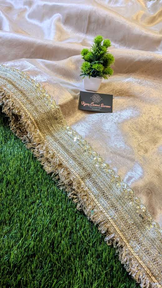 Viral Katan Tissue Silk Saree with Designer Lace Border – Celebrity-Inspired Elegance