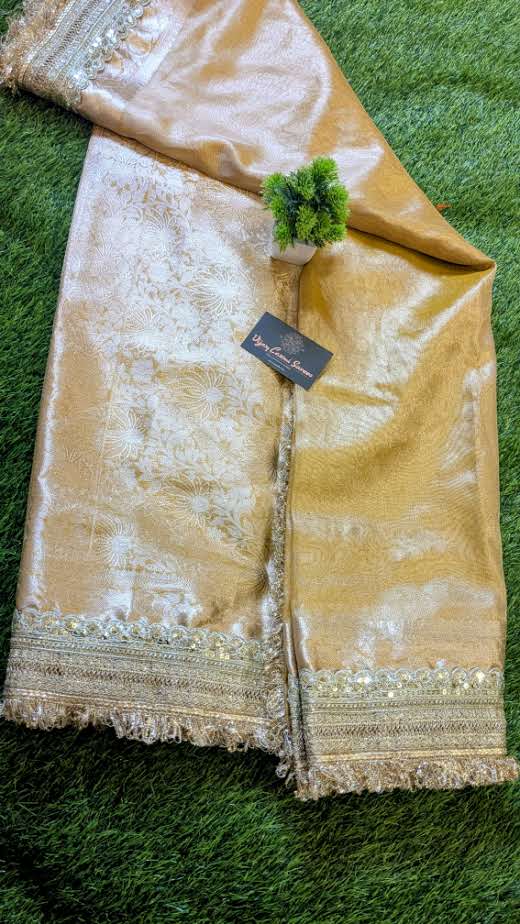 Viral Katan Tissue Silk Saree with Designer Lace Border – Celebrity-Inspired Elegance