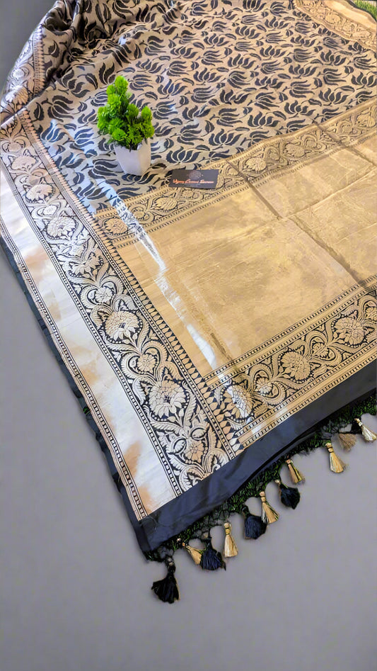 Exclusive Pure Katan Silk Black Saree – One of a Kind Luxury