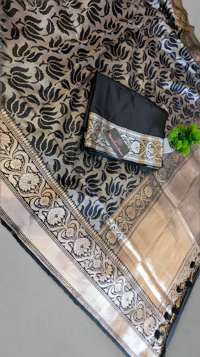 Exclusive Pure Katan Silk Black Saree – One of a Kind Luxury