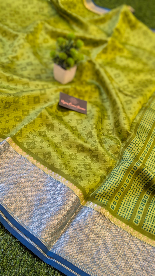 GREEN Pure Moonga Chiniya Katan Silk Saree with Unique Digital Print