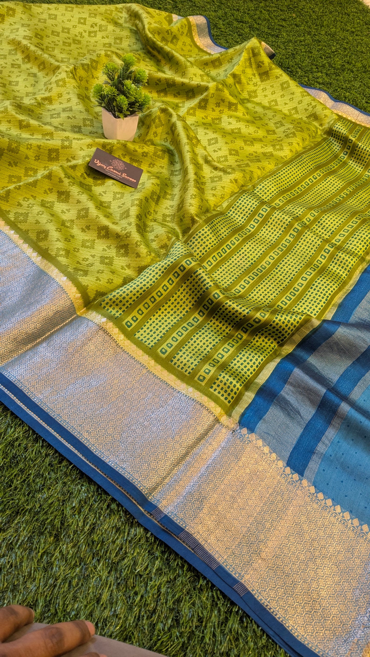 GREEN Pure Moonga Chiniya Katan Silk Saree with Unique Digital Print