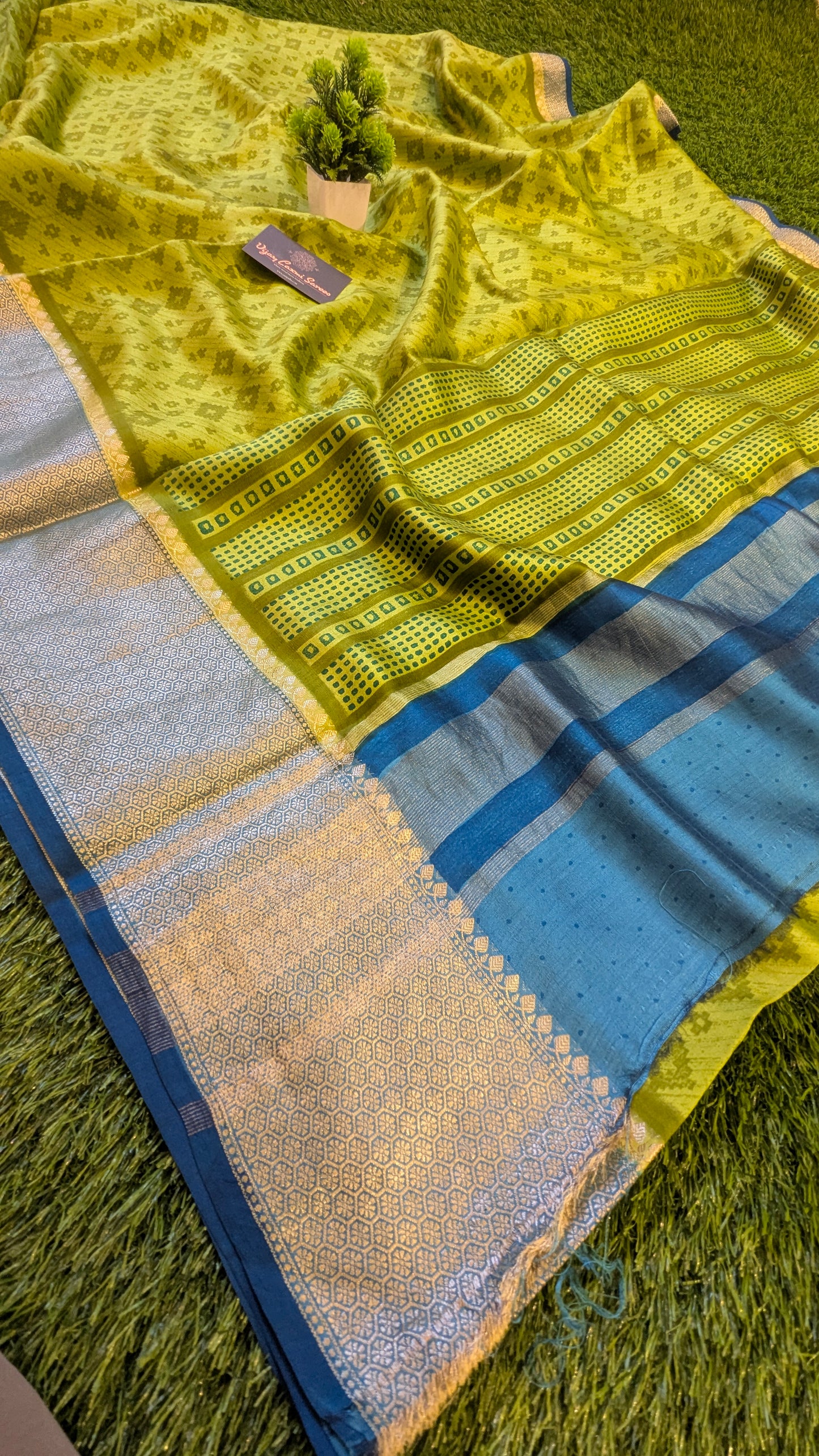GREEN Pure Moonga Chiniya Katan Silk Saree with Unique Digital Print