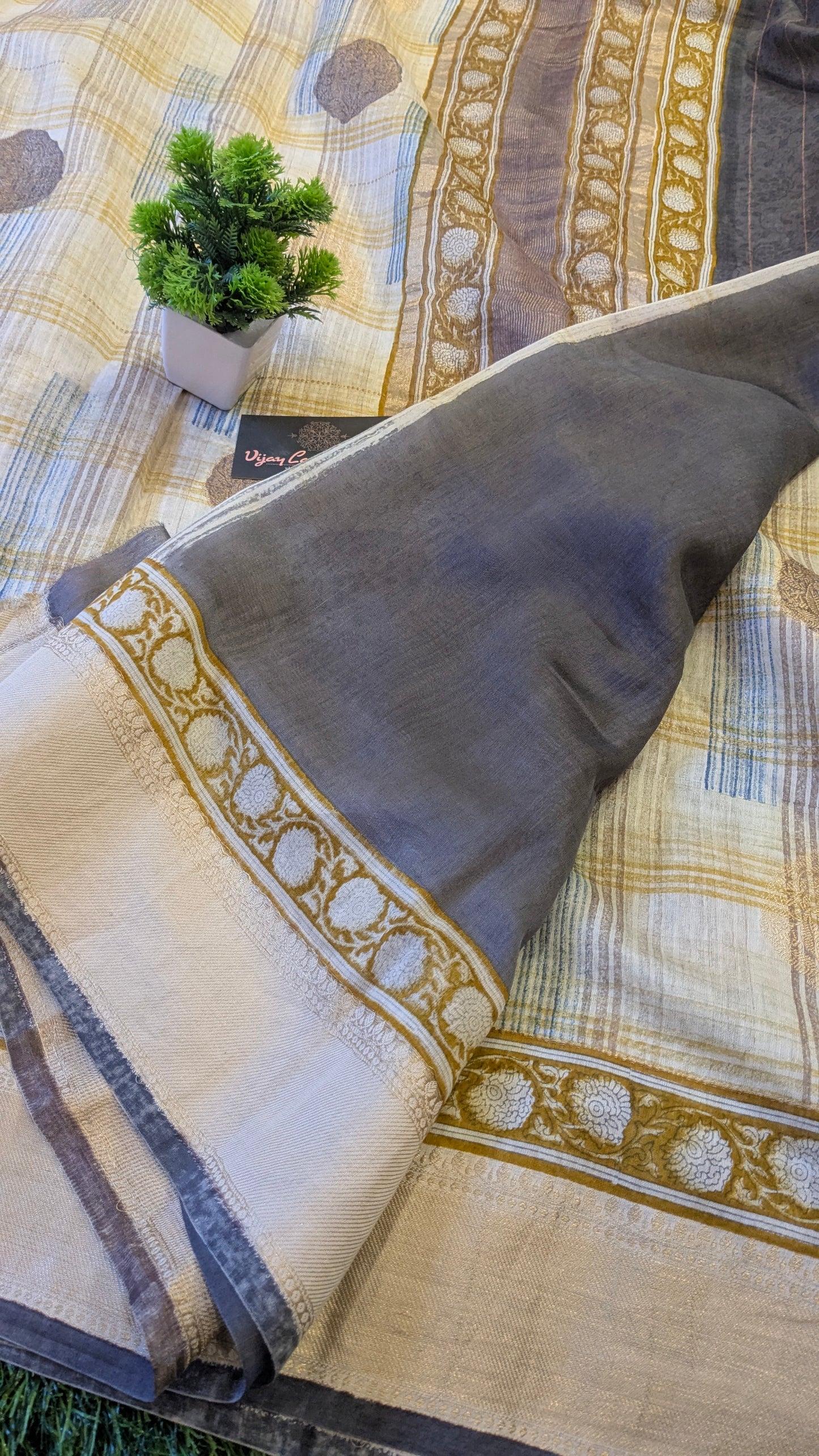 OFF WHITE Pure Moonga Chiniya Katan Silk Saree with Unique Digital Print