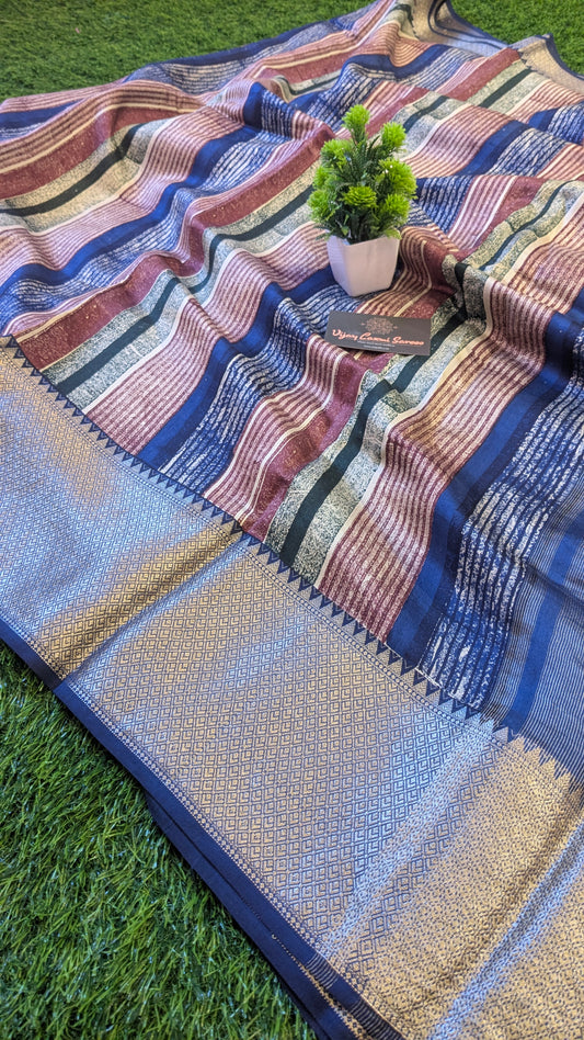 BLUE Pure Moonga Chiniya Katan Silk Saree with Unique Digital Print