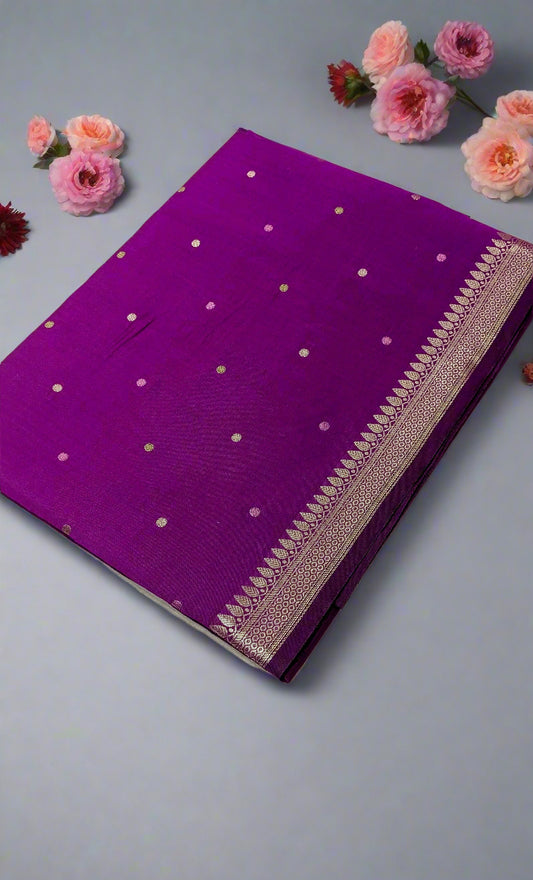 Banarasi Silk Handloom Saree with Small Booti & Brocade Blouse