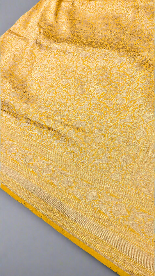 Pure Katan Silk Shikargah Saree in Yellow β All Over Zari Weaving