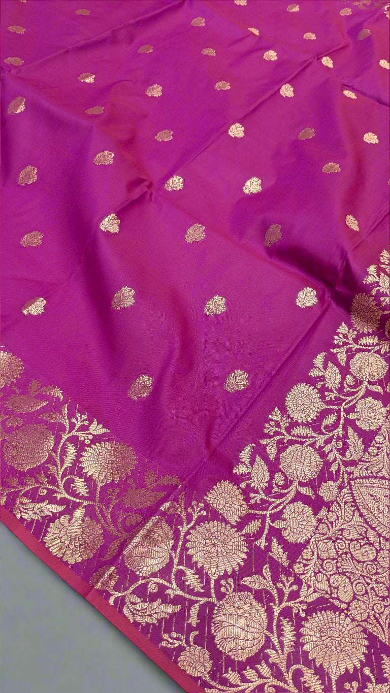 Banarasi Soft Katan Silk Saree with Iktara Boota Design & Naksi Border Pallu 'DESIGN: VLS-353'
