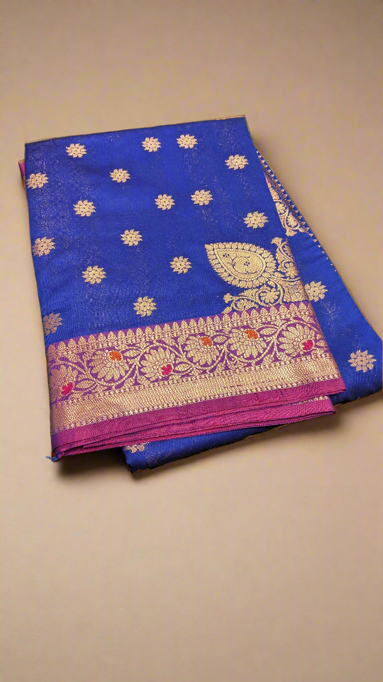 VLS-359 β Soft Katan Silk Banarasi Handloom Saree (Genda Booti Design)