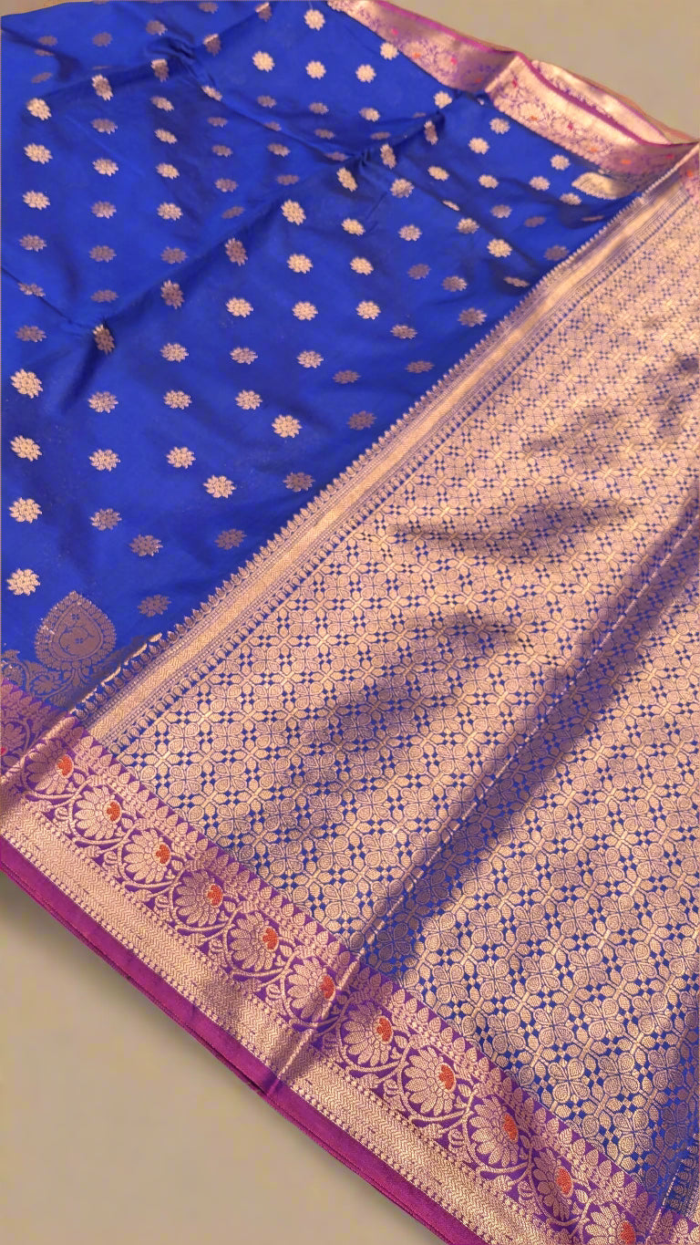 VLS-359 β Soft Katan Silk Banarasi Handloom Saree (Genda Booti Design)
