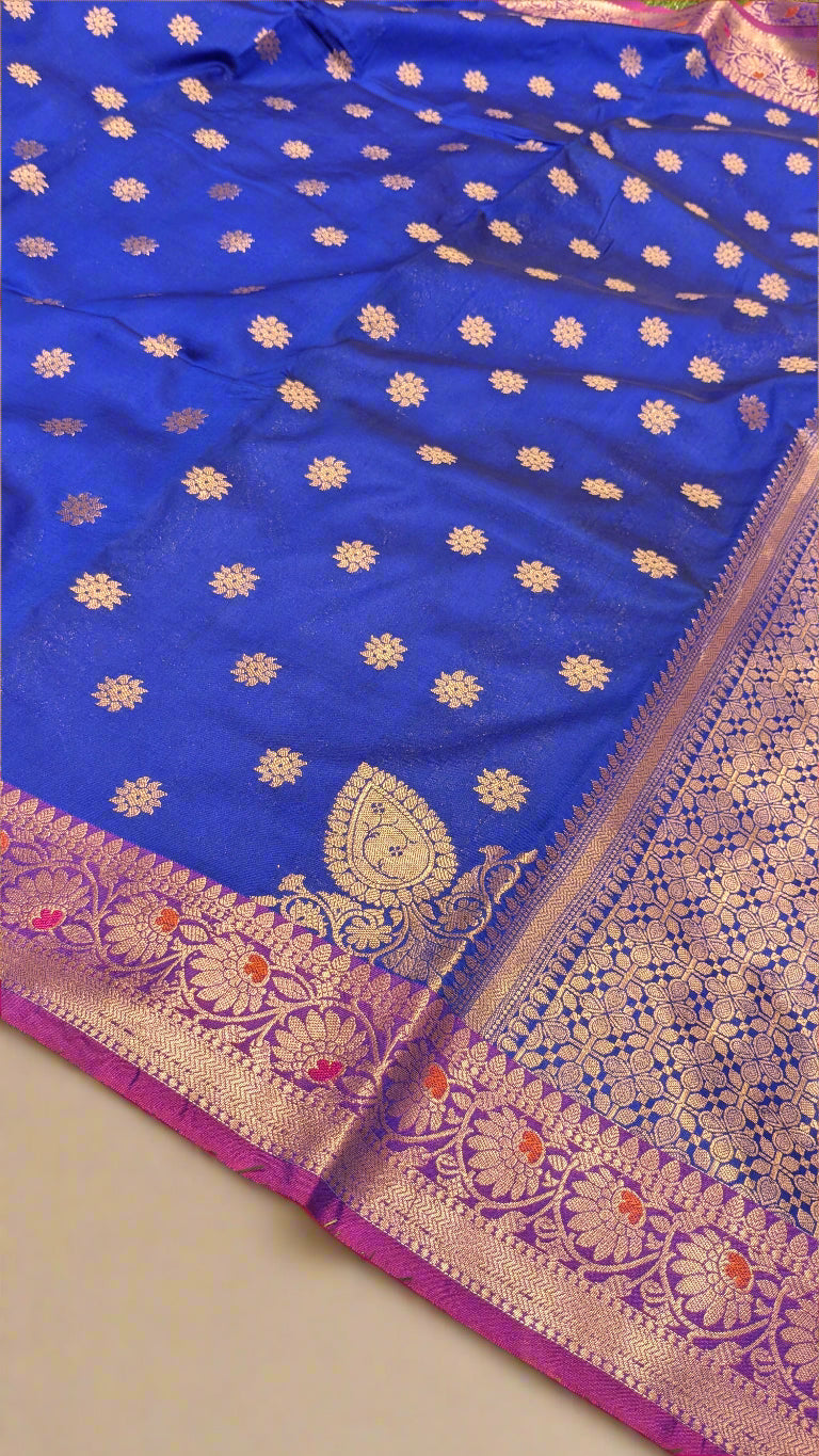 VLS-359 β Soft Katan Silk Banarasi Handloom Saree (Genda Booti Design)