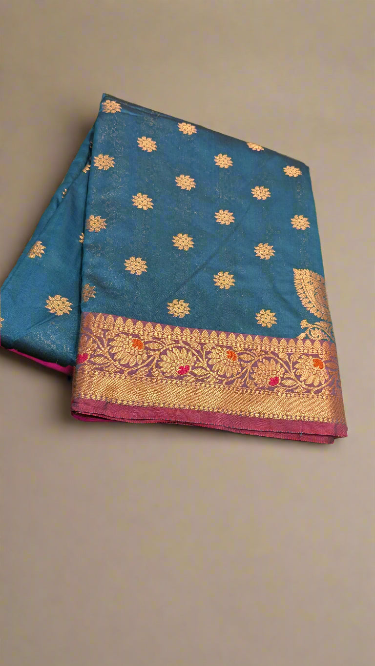 VLS-359 β Soft Katan Silk Banarasi Handloom Saree (Genda Booti Design)