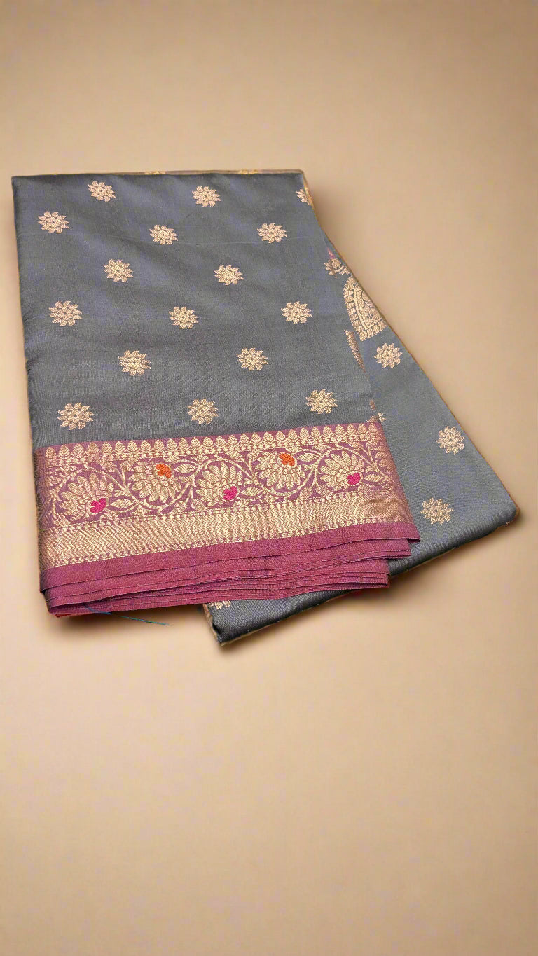VLS-359 β Soft Katan Silk Banarasi Handloom Saree (Genda Booti Design)