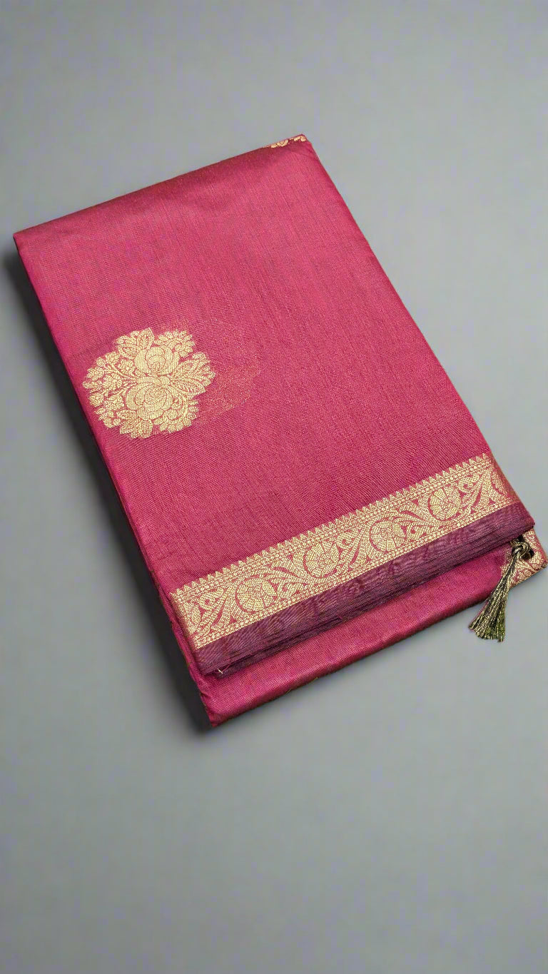 🧵 VLS-360 – Banarasi Pure Silk Cotton Saree with Golden Zari Kadhwa Boota