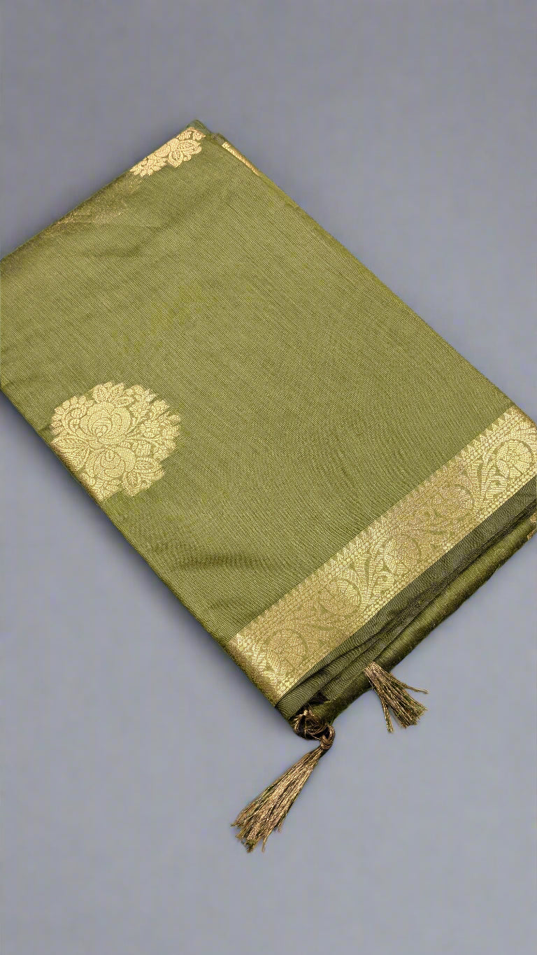 🧵 VLS-360 – Banarasi Pure Silk Cotton Saree with Golden Zari Kadhwa Boota