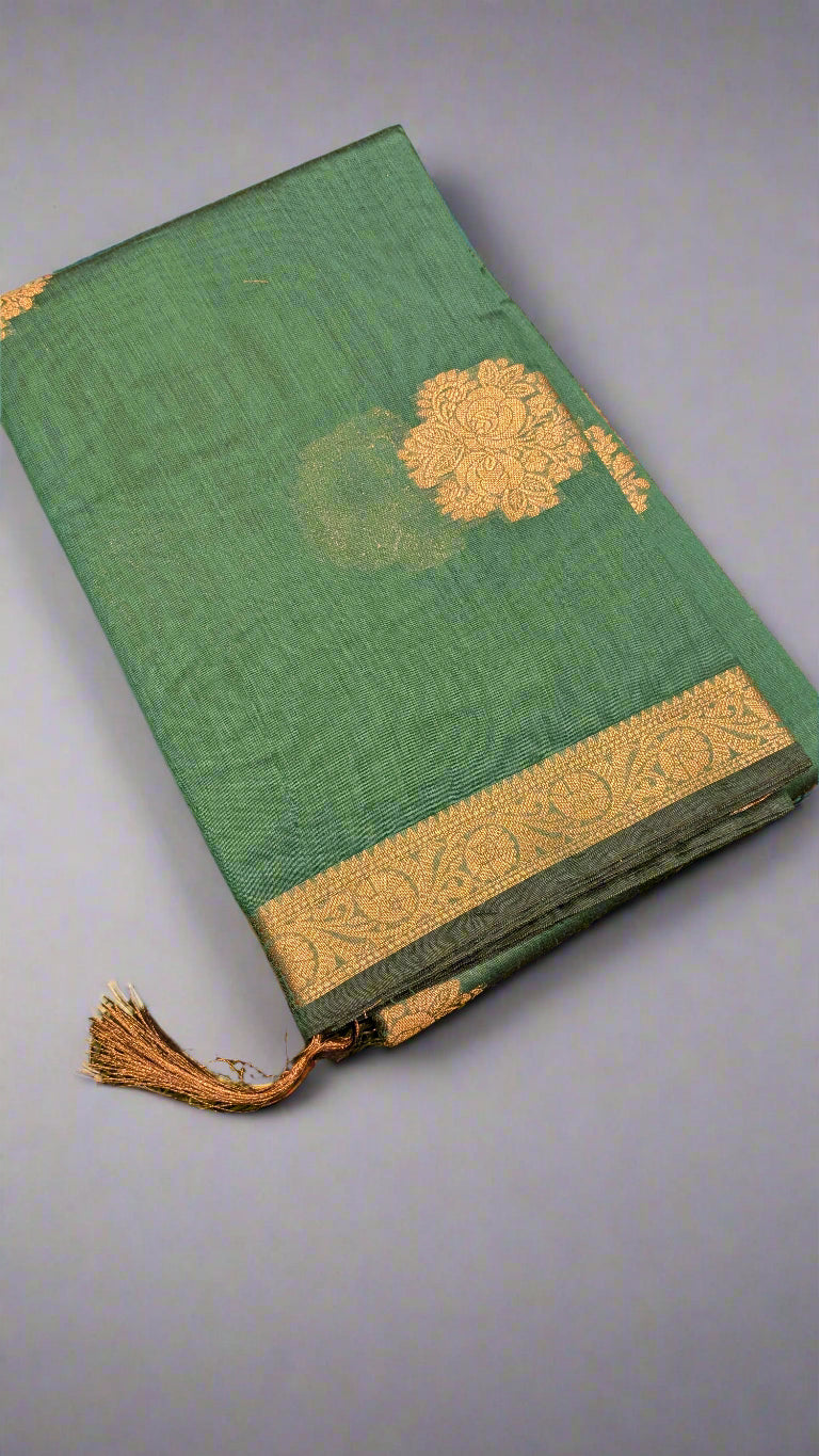 🧵 VLS-360 – Banarasi Pure Silk Cotton Saree with Golden Zari Kadhwa Boota