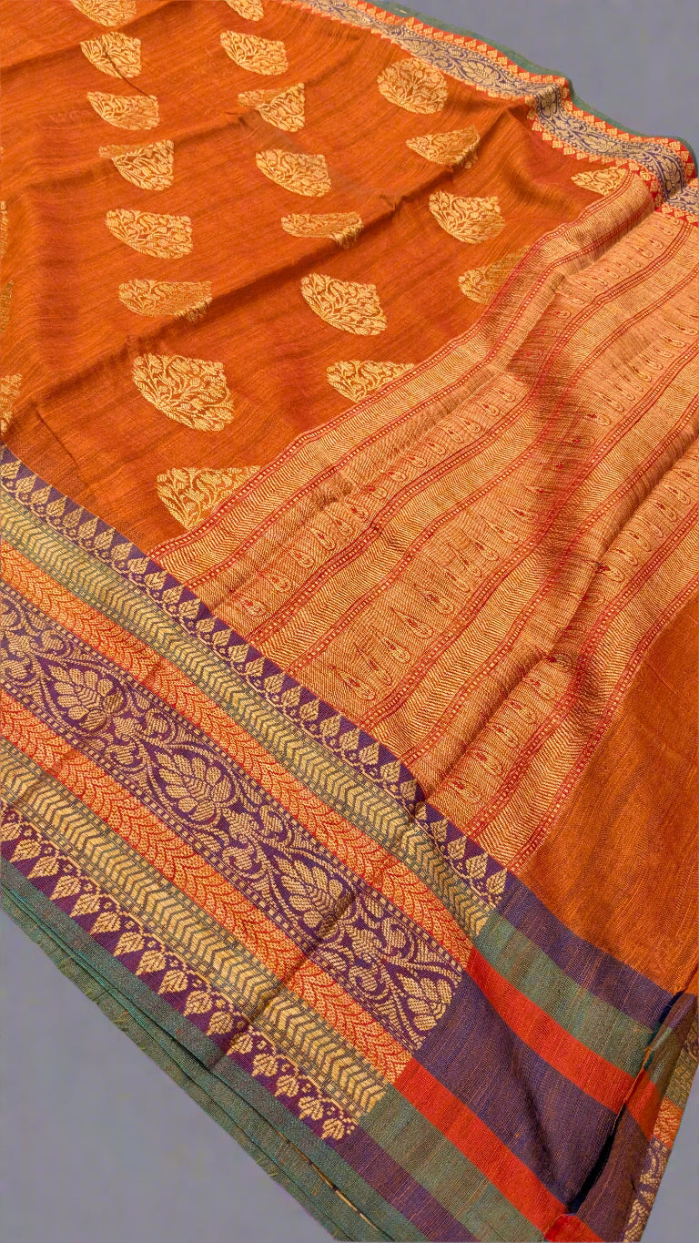 π Mustard Rust Handloom Linen Saree β Bold & Beautiful π