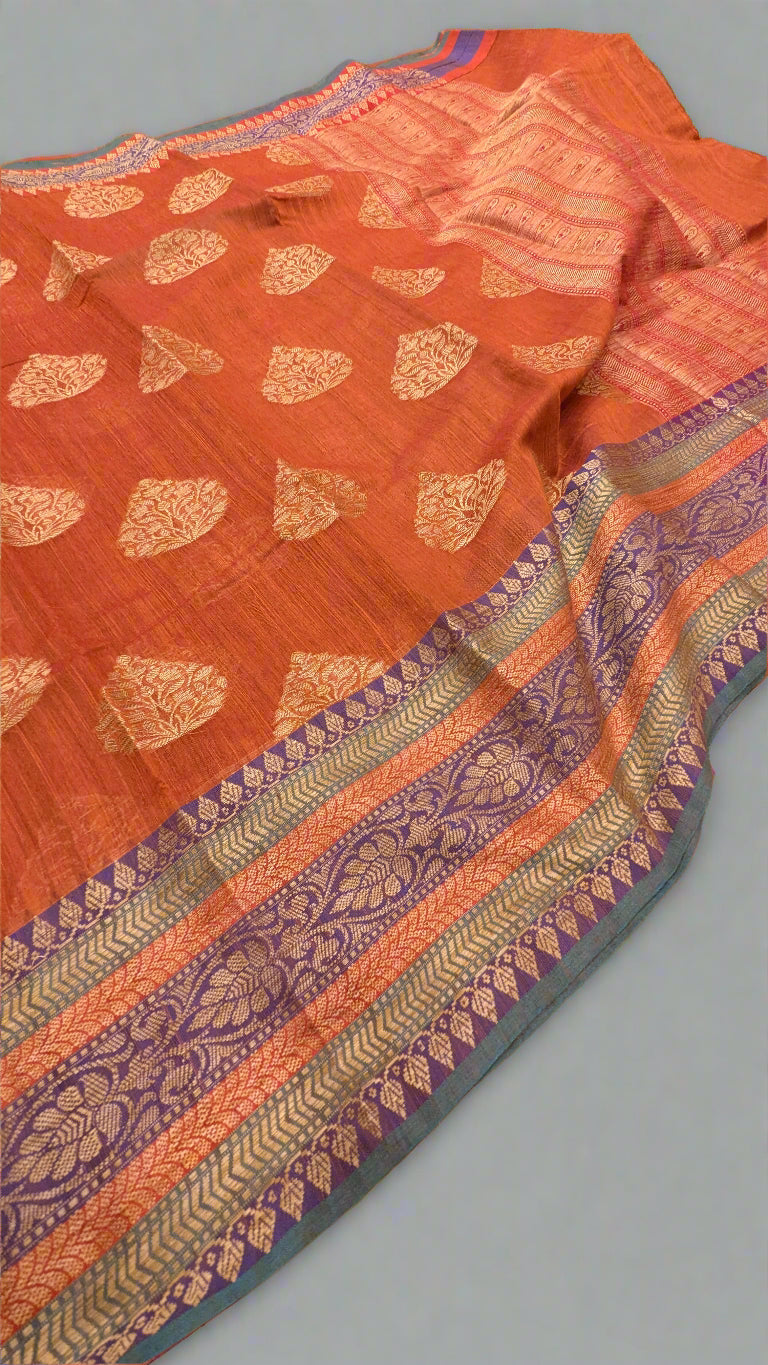π Mustard Rust Handloom Linen Saree β Bold & Beautiful π