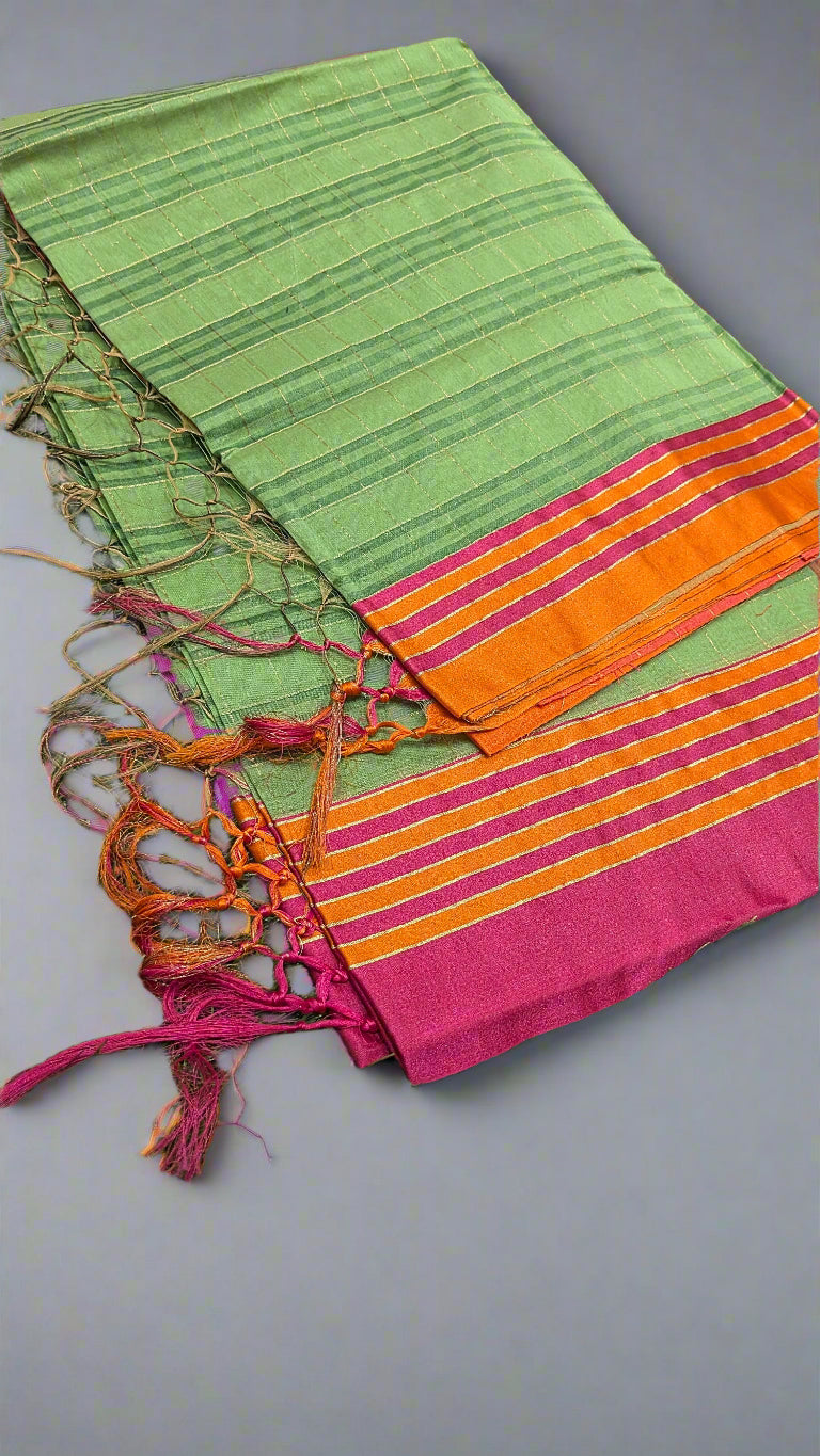 Maheshwari Cotton Banarasi Handloom Saree – Lightweight Elegance | Contrast Pallu & Blouse |