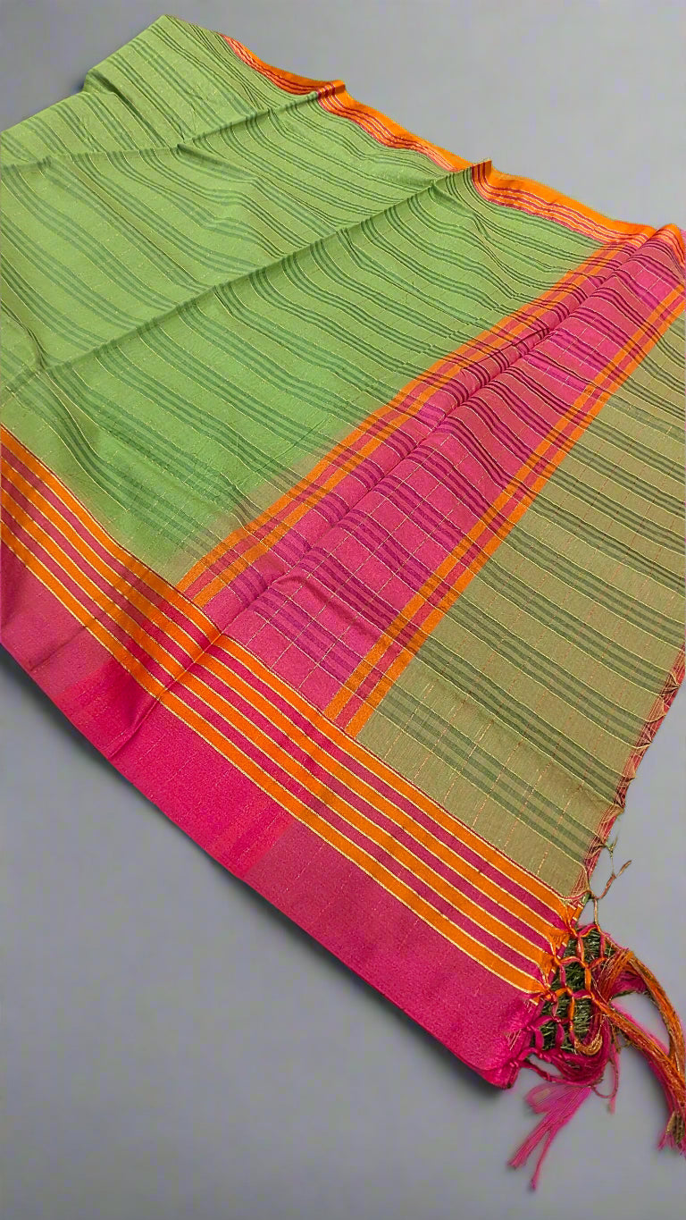 Maheshwari Cotton Banarasi Handloom Saree – Lightweight Elegance | Contrast Pallu & Blouse |